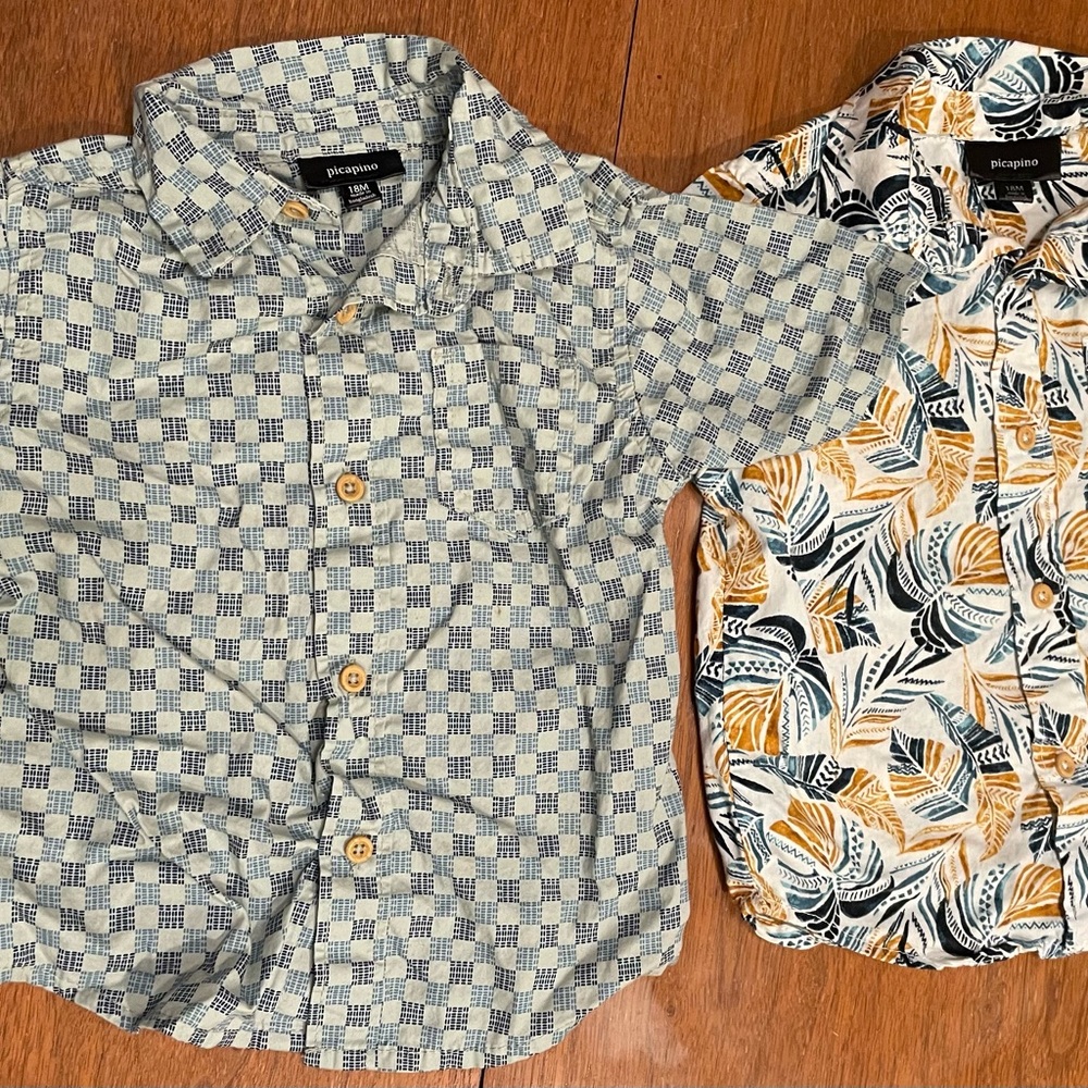 Picapino Boys 100% Cotton Boys 18m Button Down Shirt Short Sleeve Easter church
